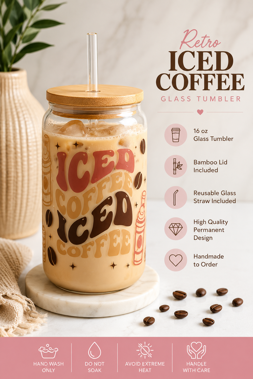 Retro Iced Coffee Glass Tumbler ☕✨